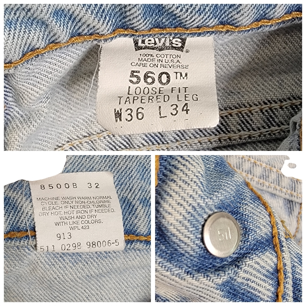 Levi's 560 Vintage 90's Light Wash Hashed Distressed Denim Jeans Men's 36x34 - Picture 14 of 15